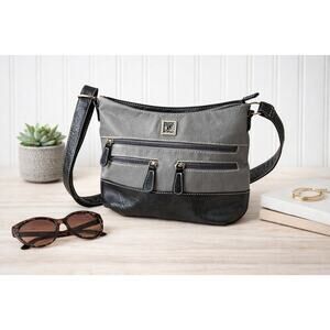 Stone & Co Gray & Black Crossbody Bag Multi Pocket Travel Purse Adjustable Strap